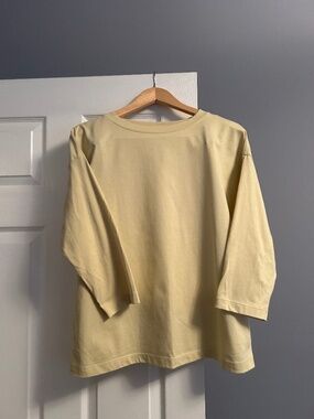 MUJI Pastel Pale Yellow 3/4 Sleeve Top T-Shirt Size M